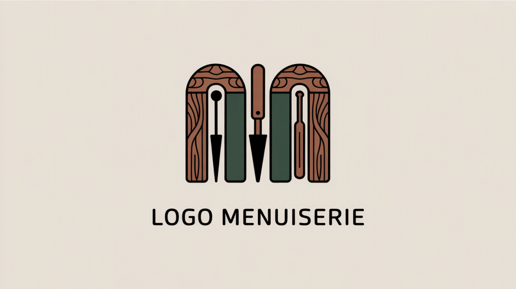 Logo pour menuiserie avec bois et outils stylisés