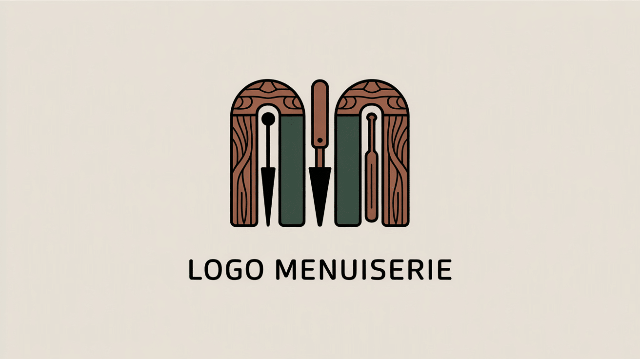 Logo pour menuiserie avec bois et outils stylisés