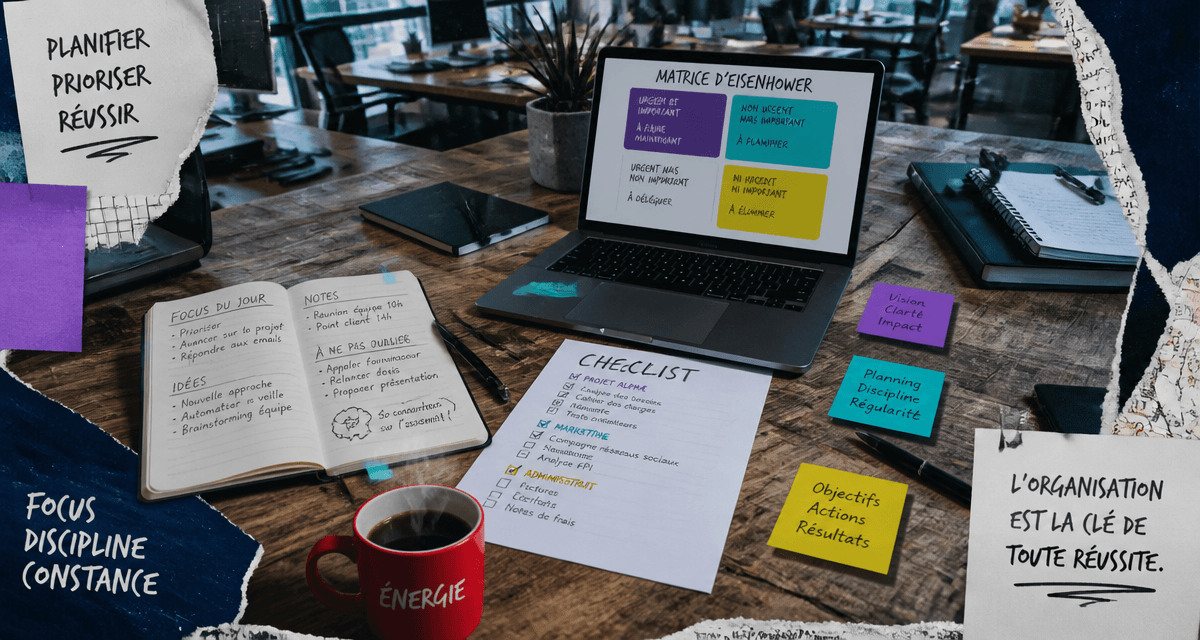 5 principes de la gestion du temps, bureau moderne, matrice Eisenhower