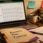 business plan excel sur ordinateur avec tableaux financiers