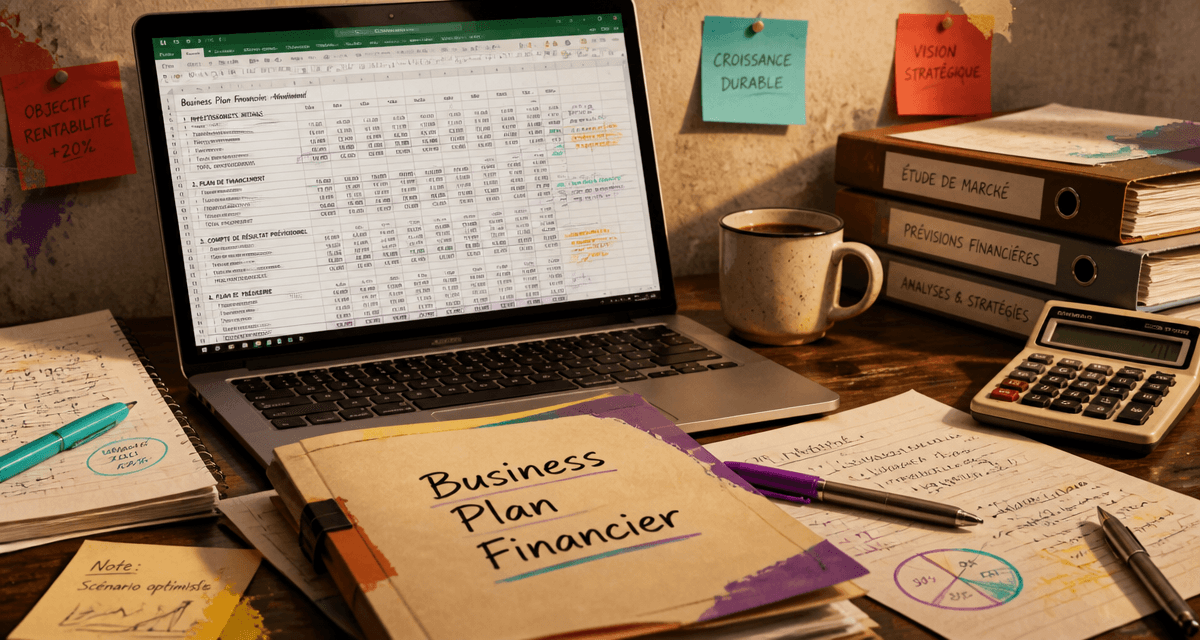 business plan excel sur ordinateur avec tableaux financiers