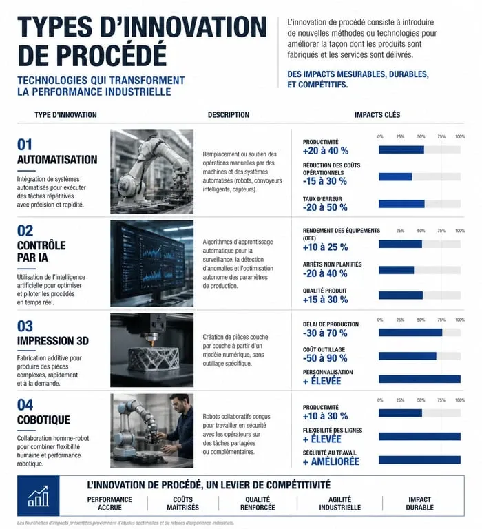 Infographie sur les types et bénéfices de l'innovation de procédé en entreprise
