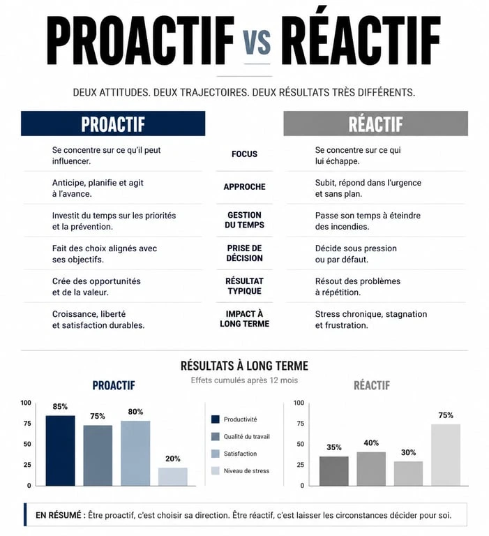 Infographie comparative : proactif vs réactif au travail