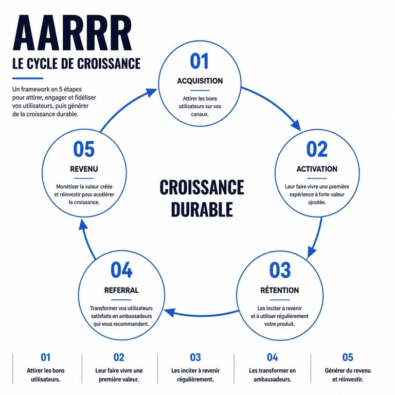 Schéma du framework AARRR pour une formation growth marketing