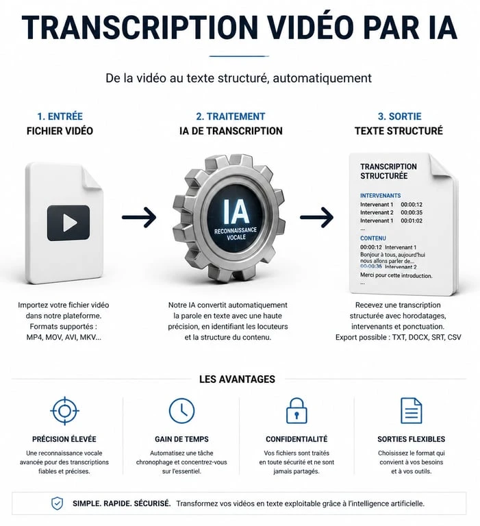 Processus de transcription vidéo en texte par intelligence artificielle