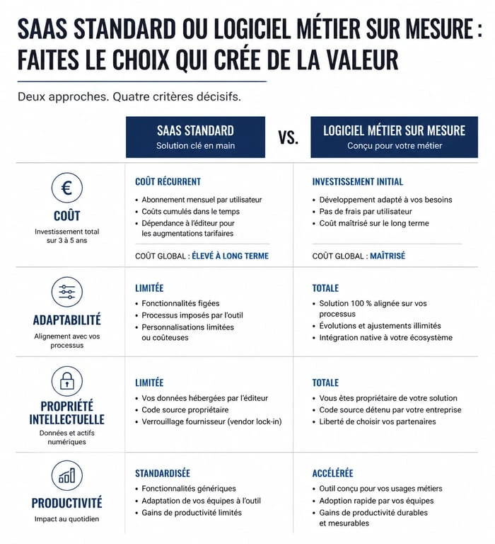 Comparatif logiciel métier sur mesure vs solution SaaS standard pour entreprise