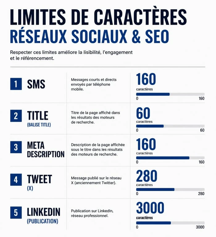 Infographie des limites de caractères pour le SEO et les réseaux sociaux