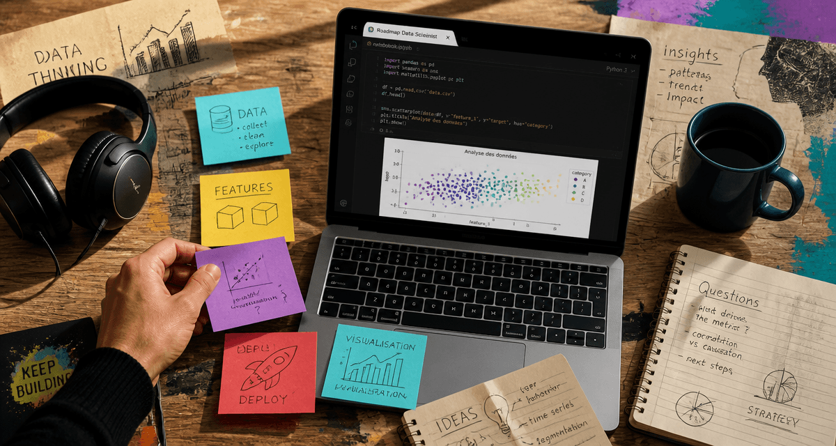 formation data scientist en ligne gratuite post-it notebook python
