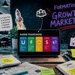 formation growth marketing dashboard et équipe brainstorming
