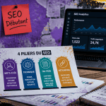 Infographie formation SEO débutant 4 piliers