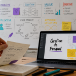 gestion produit tableau blanc carnet laptop