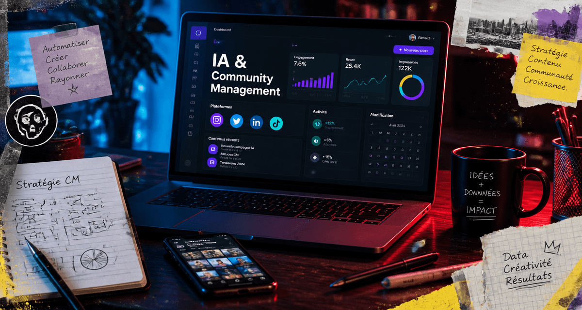 Outils IA community management sur bureau moderne