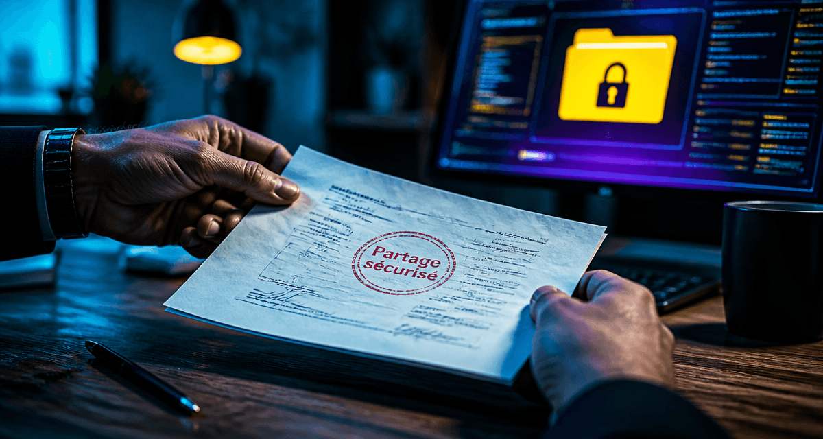 partage de fichier en ligne sécurisé mains document cachet