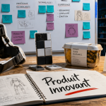 Prototype et croquis de produit innovant sur table