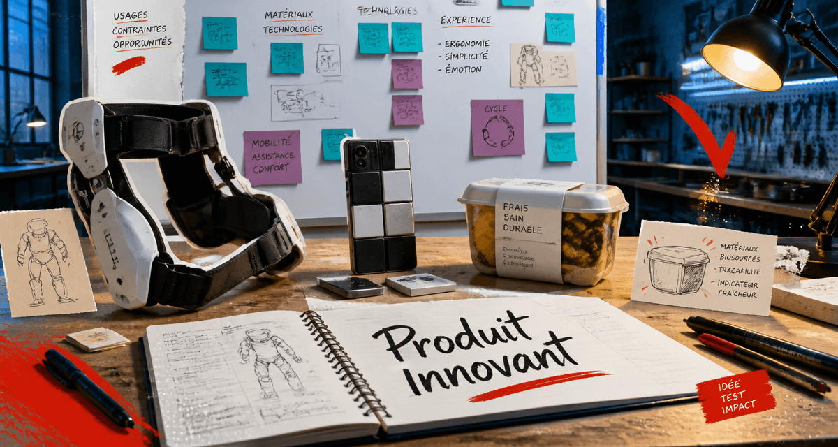 Prototype et croquis de produit innovant sur table