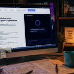 Bureau moderne avec IA et référencement IA à l'écran