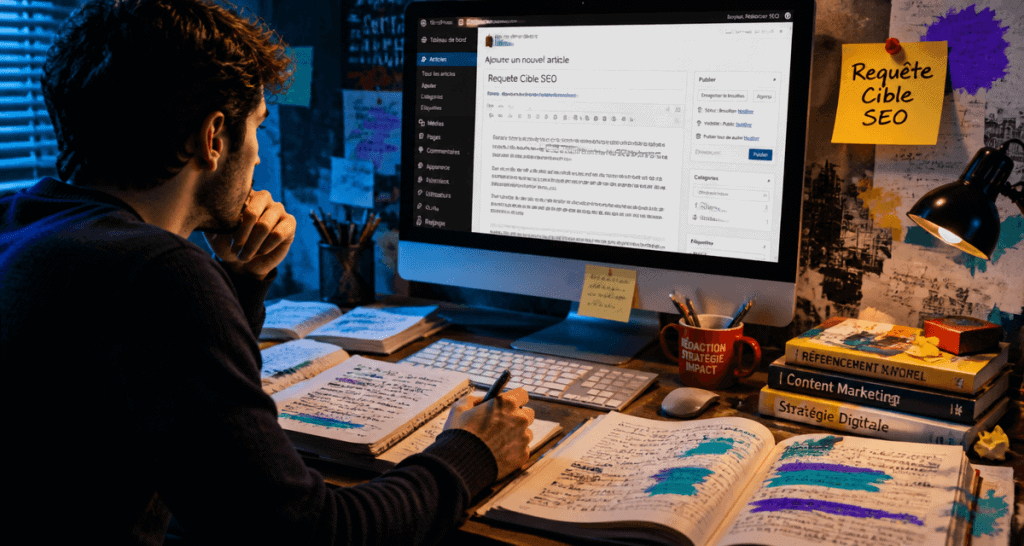 Rédacteur travaillant sur requete cible SEO