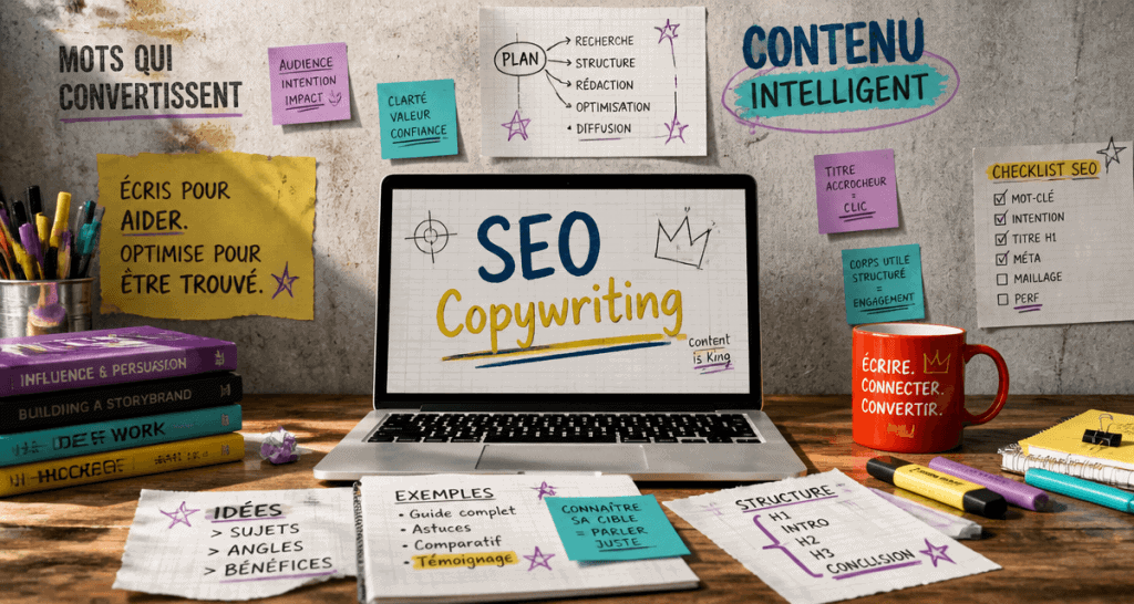 seo copywriting laptop bureau créatif