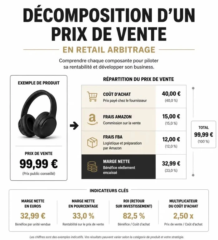 Infographie sur la rentabilité et les coûts du retail arbitrage sur Amazon