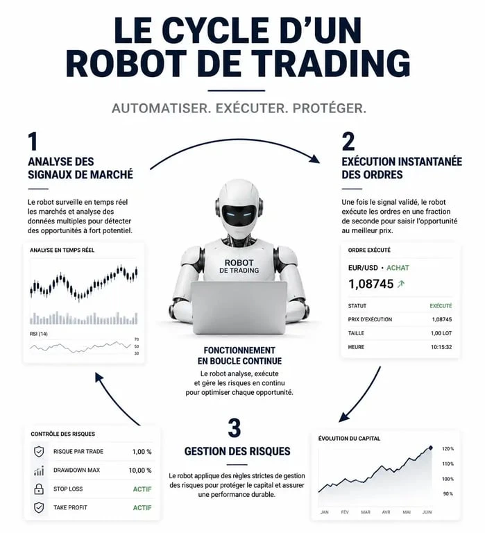 Schéma de fonctionnement d'un robot de trading automatique pour investisseur