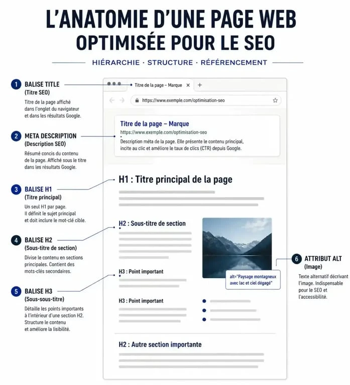 Schéma de l'anatomie d'une page web pour la formation rédaction SEO