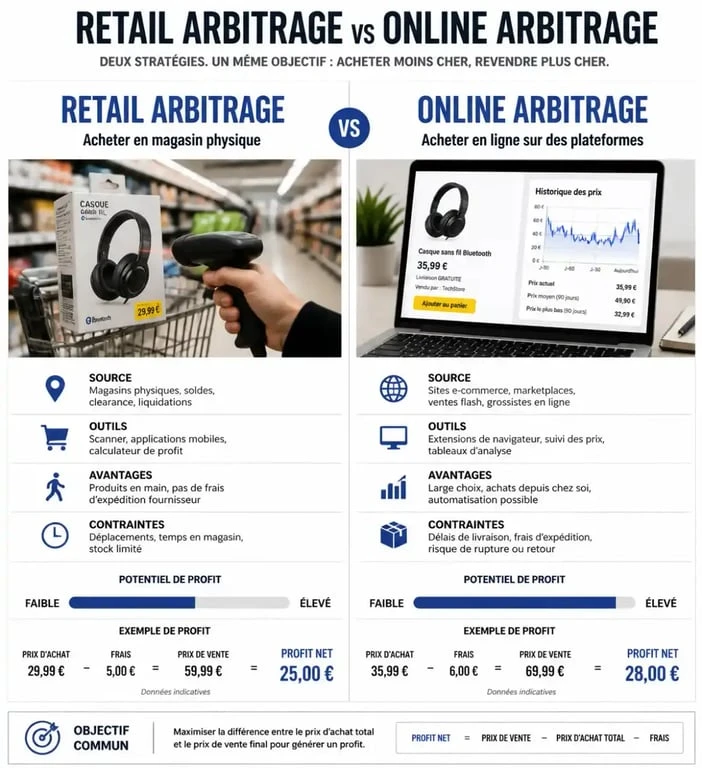 Comparatif entre le Retail Arbitrage et l'Online Arbitrage sur Amazon