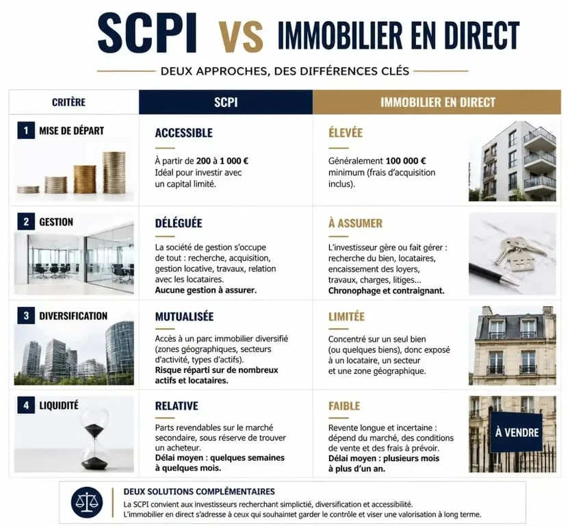 Infographie comparative : SCPI vs Immobilier en direct pour un avis sur SCPI éclairé