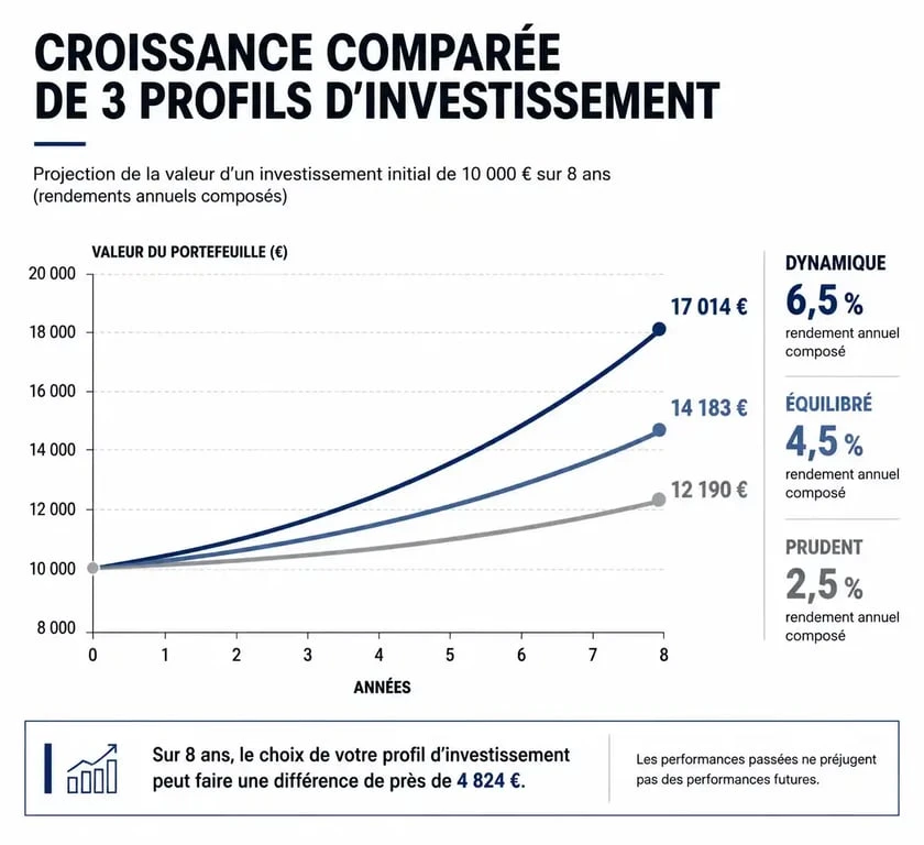 Graphique comparatif du rendement d'une assurance vie selon le profil d'investisseur