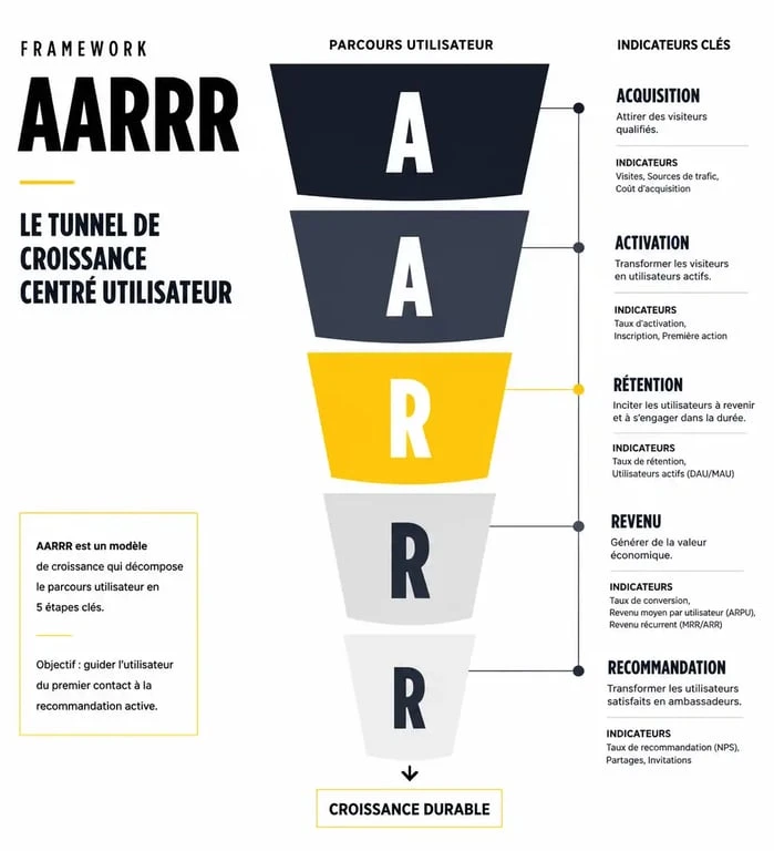 Infographie du framework AARRR pour une formation growth hacking