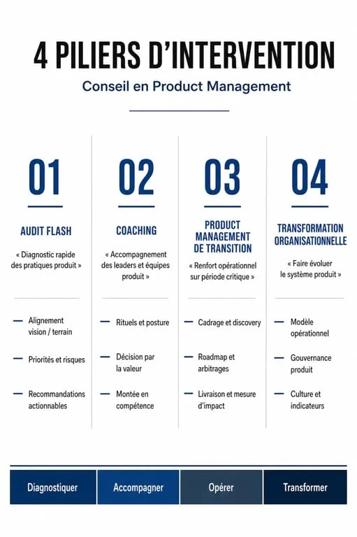 Infographie des formats de conseil en product management pour les entreprises