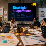 Réunion marketing stratégique opérationnel en open-space