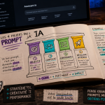 Prompt IA définition, schéma des 4 piliers sur bureau