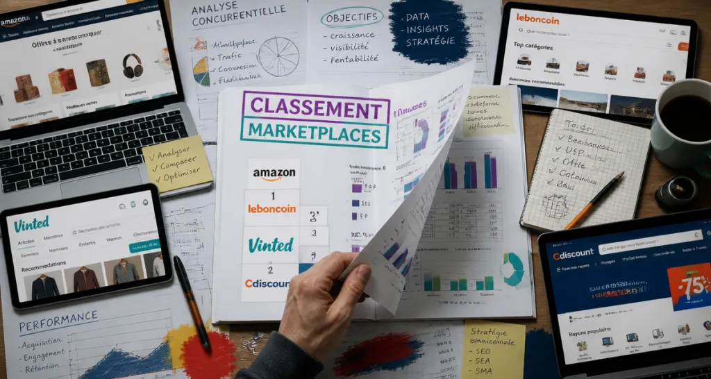 Top marketplace classement sur table avec rapports et écrans