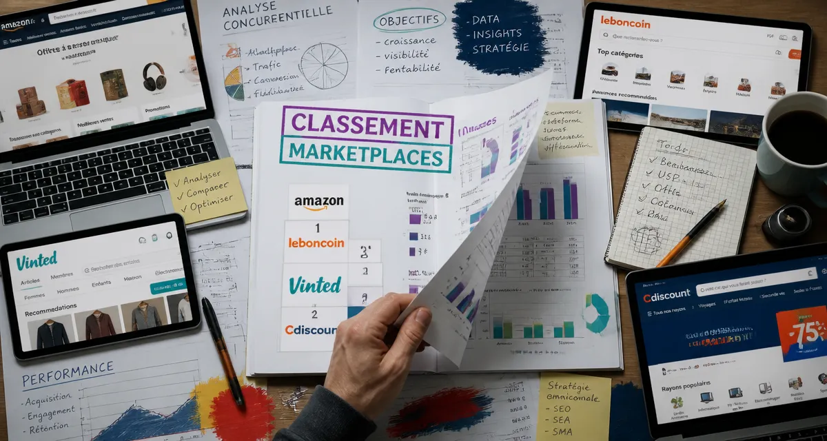 Top marketplace classement sur table avec rapports et écrans