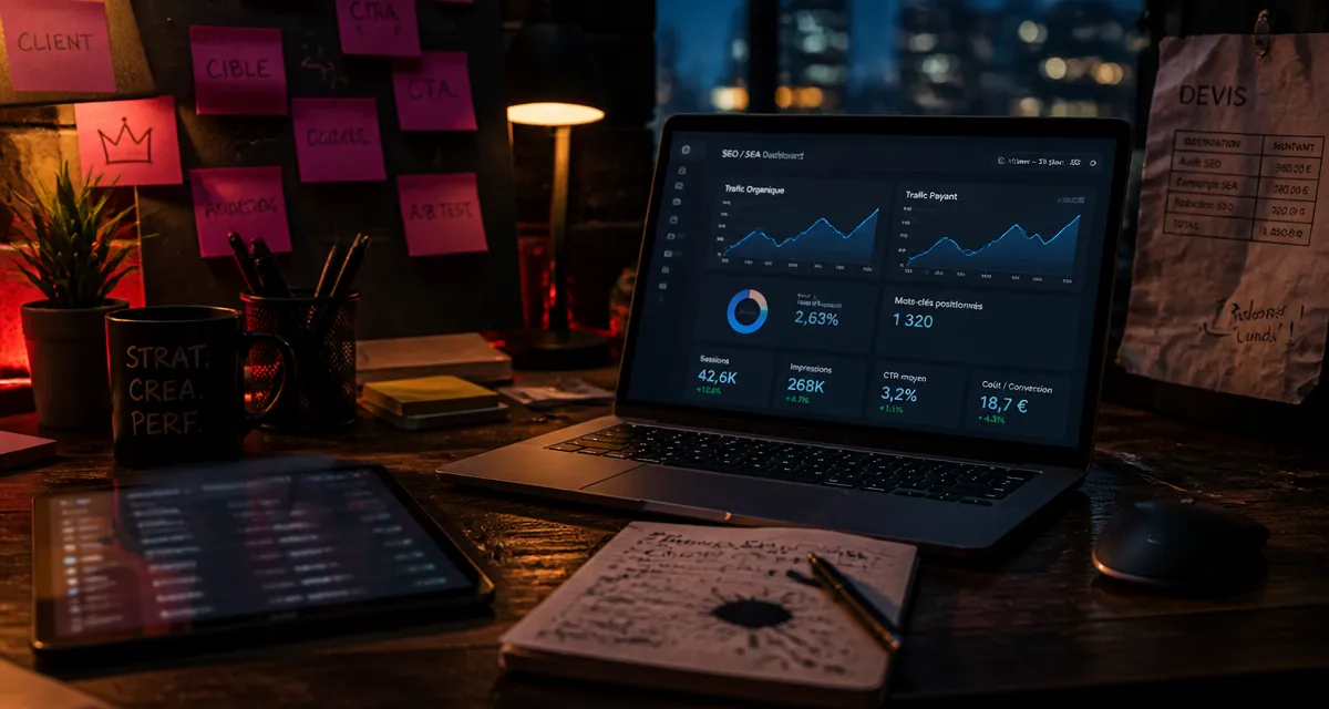 Webmarketing freelance : bureau et dashboard SEO/SEA pour booster la rentabilité