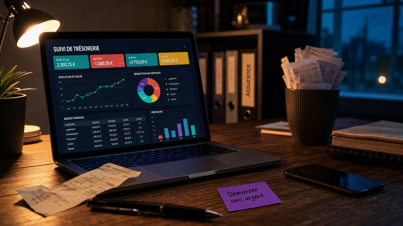 Comment monter son entreprise sans argent : bureau et tableau de trésorerie pour démarrer à 1 €
