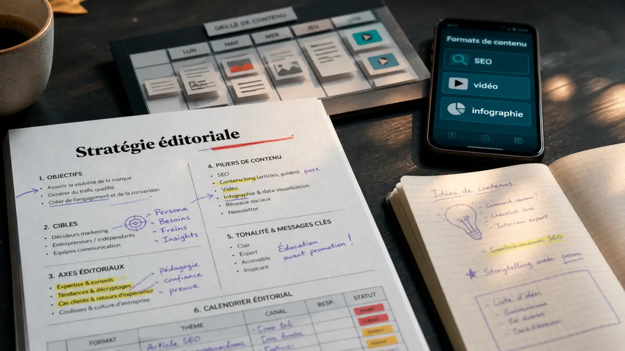 Création de contenu digital : stratégie éditoriale SEO et formats