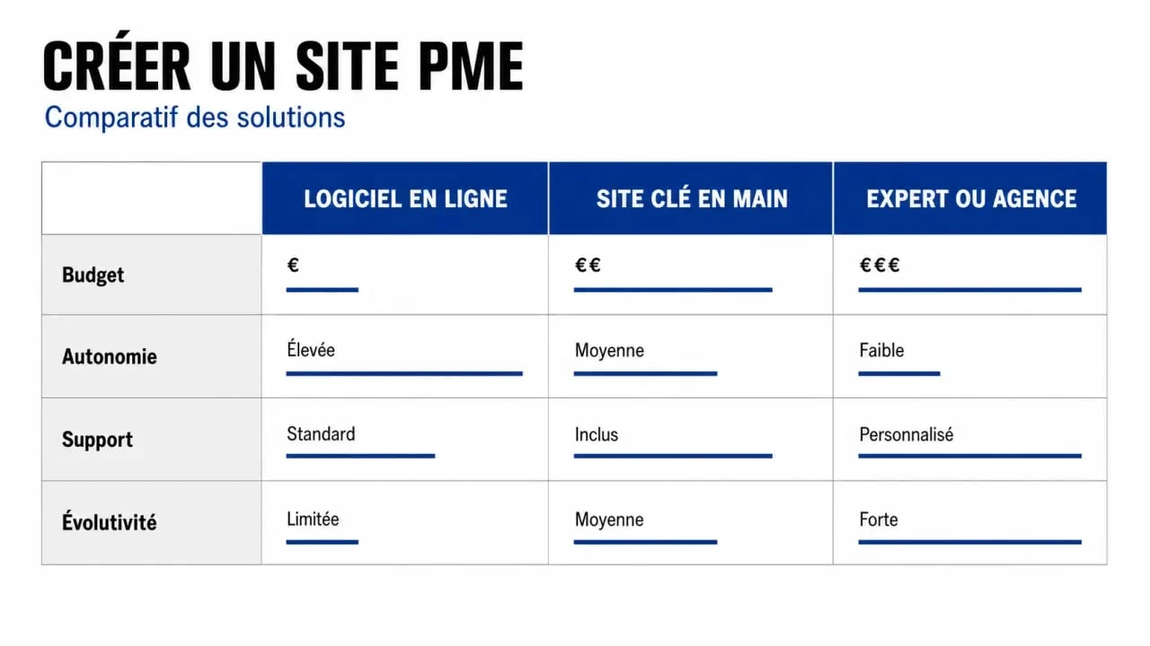 web pme : comparaison visuelle des solutions de création de site pour PME