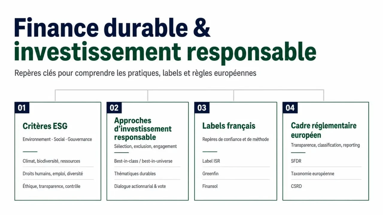 Finance durable et investissement responsable : critères ESG, labels et approches d’investissement
