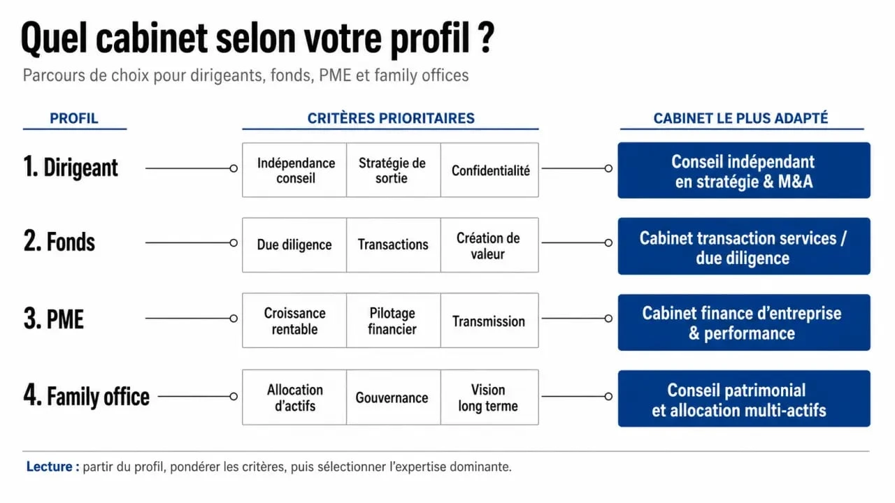 Cabinet de stratégie investissement : quel type de cabinet selon le profil dirigeant, fonds, PME ou family office