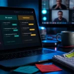 Meilleur logiciel gestion projet équipes marketing distantes : tableau Kanban sur ordinateur et visio.