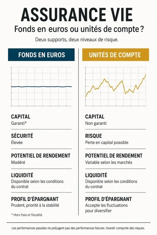 Principe assurance vie : comparaison entre fonds en euros et unités de compte
