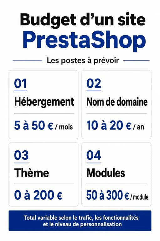 Budget d’un site creer en prestashop : hébergement, domaine, thème et modules