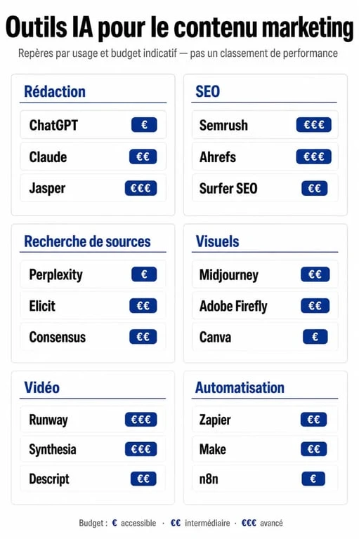 Comparatif des meilleurs outils contenu marketing ia par usage et budget
